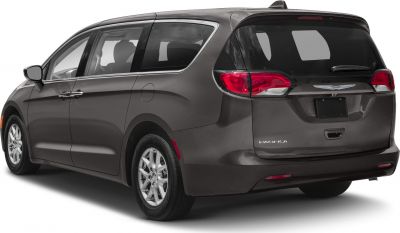 Rear and side view of modern minivan with sliding door and tail lights
