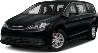 Front-side view with headlights, grille, and alloy wheels of a minivan