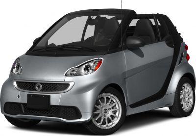 Compact two-seater convertible with silver body and black structural accents