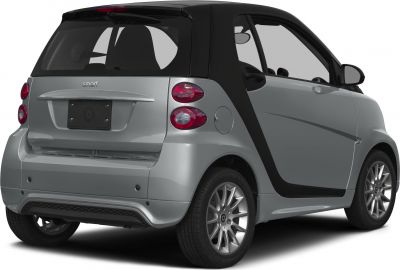 Rear and side profile of a compact two-door urban coupe.