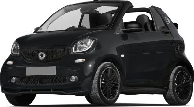 Front-side view of an electric convertible compact car