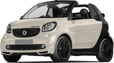 Compact electric convertible with beige body and black trim