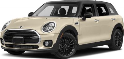 Front-side view of Mini Clubman with black roof and black alloy wheels