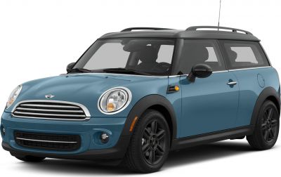 Blue compact hatchback with black roof, black wheels, and round headlights