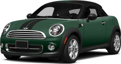 Front view with racing stripes, round headlights, and chrome grille