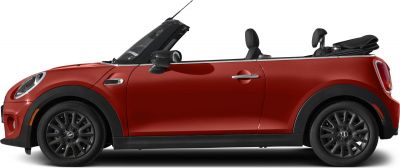 Side view of a compact convertible with folded soft top and black multi-spoke wheels