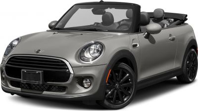 Front angled view with black alloy wheels and open roof