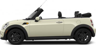 Side view of a small convertible with folded soft-top roof