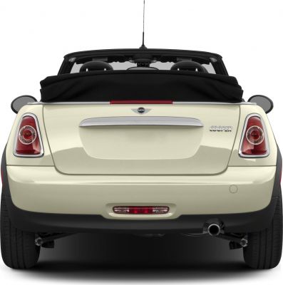 Rear view of a convertible with soft top and distinct tail lights