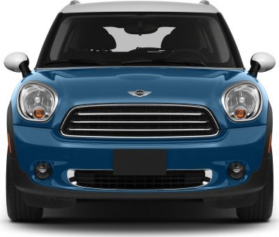 Blue SUV front with grille and round headlights