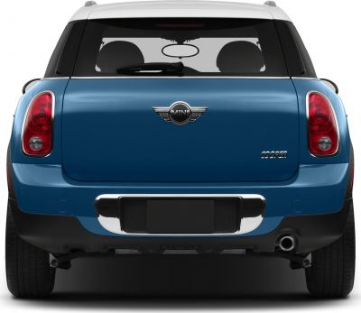Rear view with tail lights, rear window, and bumper of a compact hatchback