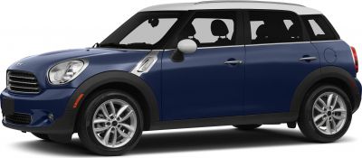 Side view of blue compact SUV with white roof and silver wheels