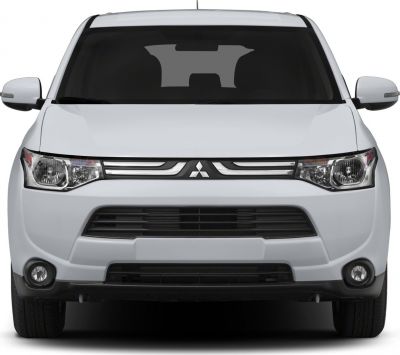 SUV front view with headlights, grille, and fog lights in white