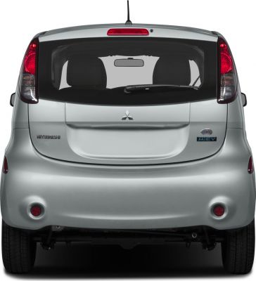 Rear view of silver electric hatchback with rear wiper and MiEV badge.