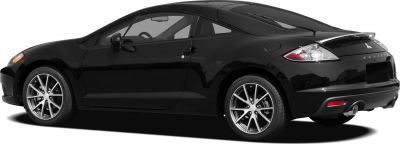 Side profile of a black aerodynamic coupe with alloy wheels and sporty rear design