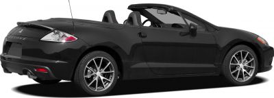 Rear and side profile of black convertible with alloy wheels