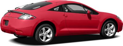 Rear and side view of a red sports coupe with alloy wheels