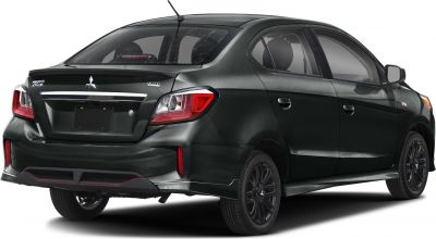 Rear view of a compact sedan with distinct tail lights and black alloy wheels