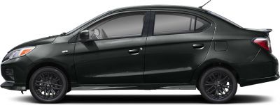 Black sedan side profile with alloy wheels and tinted windows