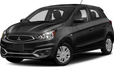 Black compact hatchback front-side view with detailed headlights and grille