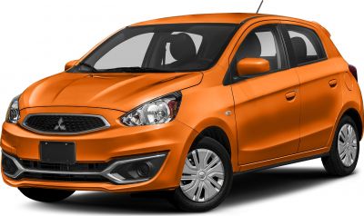 Front angle view of compact hatchback with notable headlight and grille design