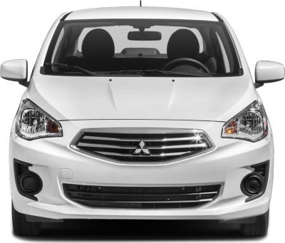 Front view of sedan with chrome grille and headlights