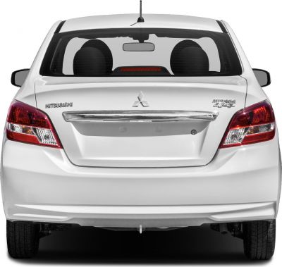White compact sedan rear view with distinct tail lights and trunk design