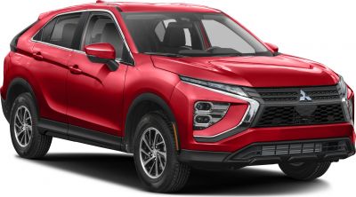 Front grille and LED headlights of red mid-size SUV