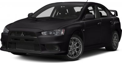 Sporty sedan with large rear spoiler and alloy wheels.