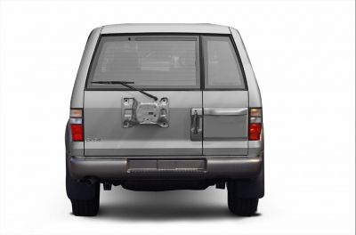 Rear view with spare tire mount on rear door and rear tail lights