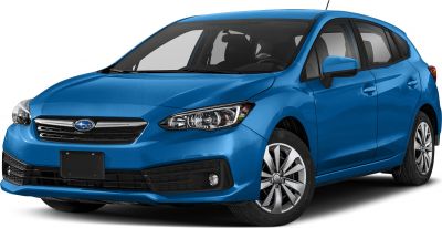 Front and side view of hatchback with modern headlights and alloy wheels