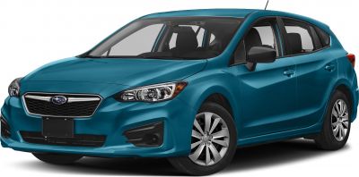 Front side view of a blue hatchback with alloy wheels and aerodynamic design