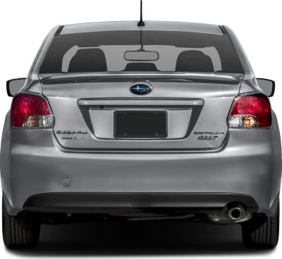 Rear view with tail lights, rear spoiler, and single exhaust pipe