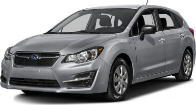 Front-side view of hatchback with grille, headlights, and silver finish