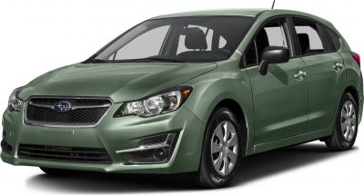 Green hatchback with front grille and headlights