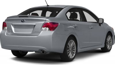 Silver sedan rear view with distinct tail lights and smooth body lines