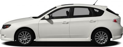Side profile of a white five-door hatchback with alloy wheels