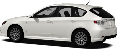 Side profile of a white four-door hatchback with alloy wheels