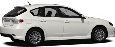 Side profile of a white 5-door hatchback with distinctive rear design and alloy wheels