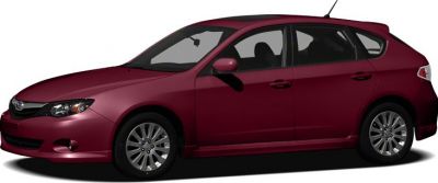 Side profile of dark red hatchback with alloy wheels.