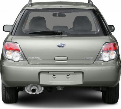 Rear view of station wagon with roof rails and dual circular tail lights