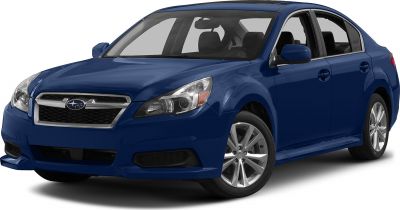 Front grille and headlights with side profile of a blue sedan