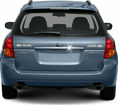 Rear view of a station wagon with dual exhaust and distinct tail lights