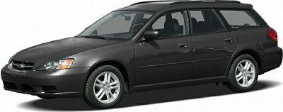 Side profile of Subaru Legacy IV facelift station wagon with alloy wheels.