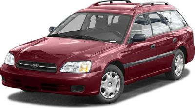 Front-side view of a red station wagon with roof rails and distinct body shape.