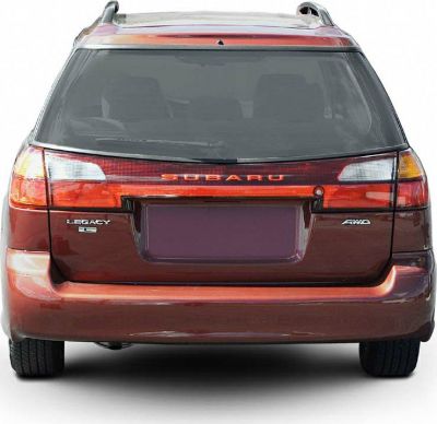 Rear view with AWD badge and distinctive taillights
