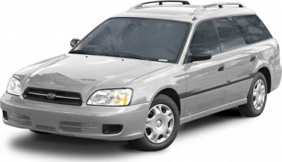 Front 3/4 view of gray station wagon with roof rails and alloy wheels