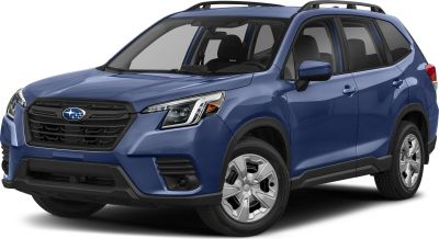 Blue SUV front and side view with LED headlights and black grille