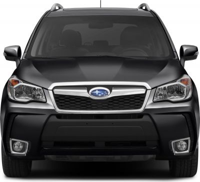 Front view with grille, headlamps, fog lights, and roof rails