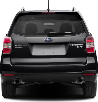 Rear view with AWD badge, taillights, dual exhaust, and roof rails.